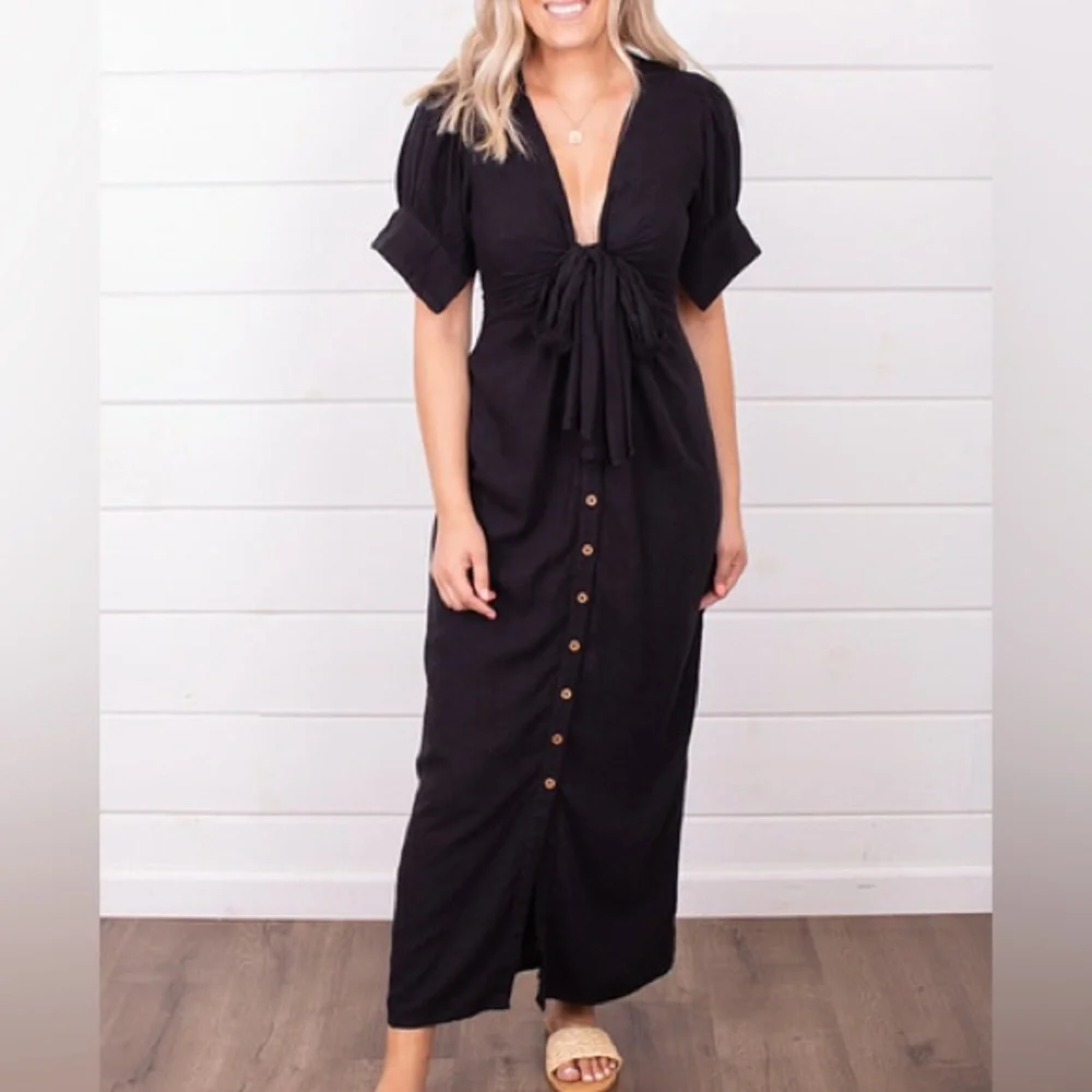 Free People Vintage Summer Midi Dress black XS NEW WITH TAGS NWT